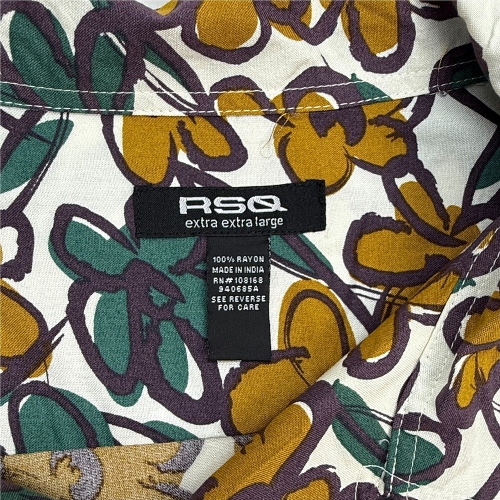 RSQ Mens XXL Floral Button Down Shirt Short Sleeve Rayon Camp Collar White Multi - Picture 5 of 9